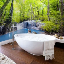 ПВХ самоклеющиеся водонепроницаемые фотообои зеленый лес водопад природа пейзаж 3D настенные наклейки Декорации для ванной комнаты Фреска