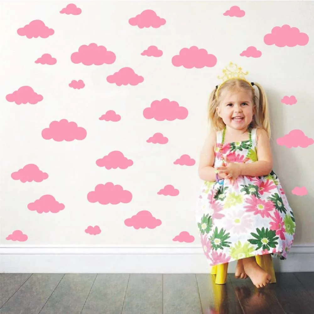 55 шт. разный размер Мультяшные облака форма наклейки на стену, съемные DIY наклейки на стену для детей Детская стеклянная наклейка для декора стен