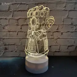 Перчатки Thanos Infinity Gauntlet Мстители Infinity War 3D оригинальная Ночная подсветка изменение 3D Творческая настольная лампа подарок для детей