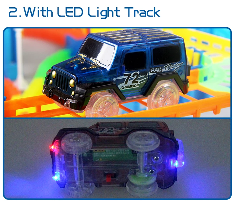 Новый 2in1 волшебный железной дороги Гибкая дорога автомобильный набор освещения гоночный автомобиль светятся в темноте трек Игрушечная