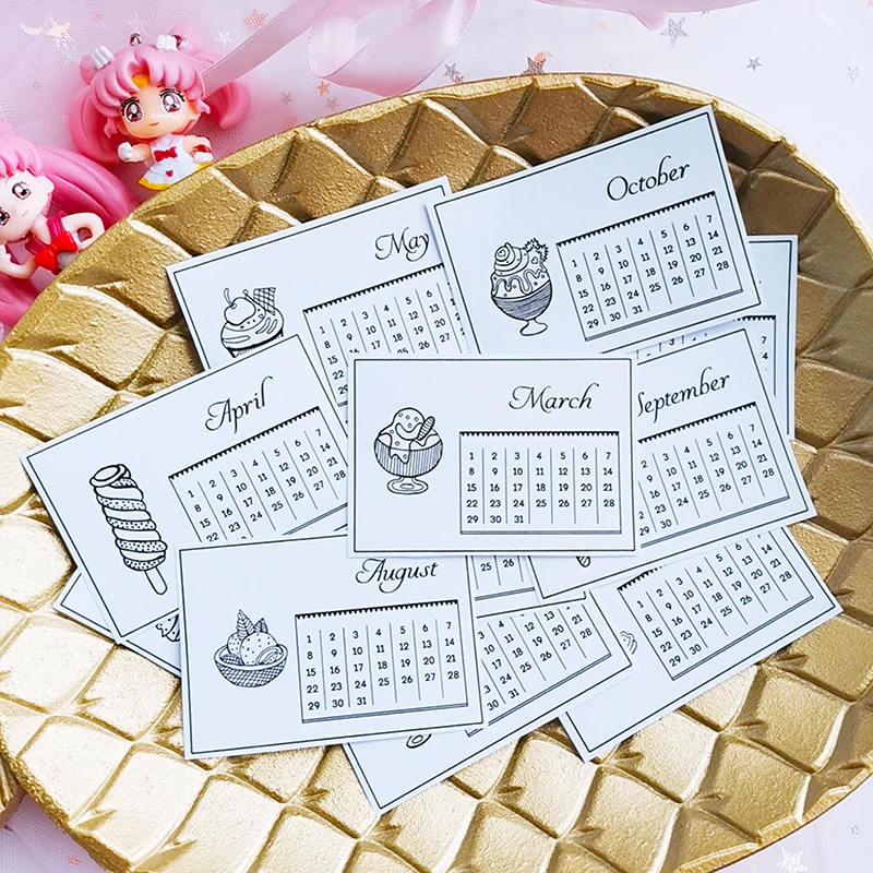 

12Pcs Ice Cream Calendar Stickers Junk Journal Planner Stickers Scrapbooking Vintage Decorative Stickers DIY Craft Photo Albums