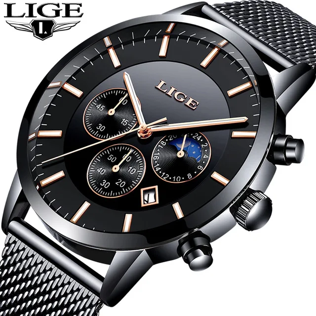 

New LIGE Mens Watches Top Brand Luxury Business Chronograph Male Creative Quartz Watch Men Fashion Sport Watch Relogio Masculino