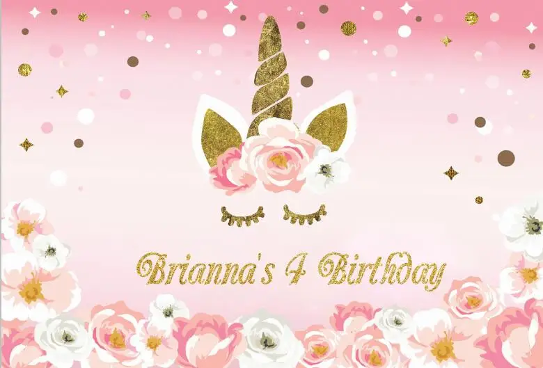 

7x5 футов волшебный Золотой Рог единорога розовые цветы пользовательские моющиеся морщины бесплатно фотостудия фон из полиэстерной ткани