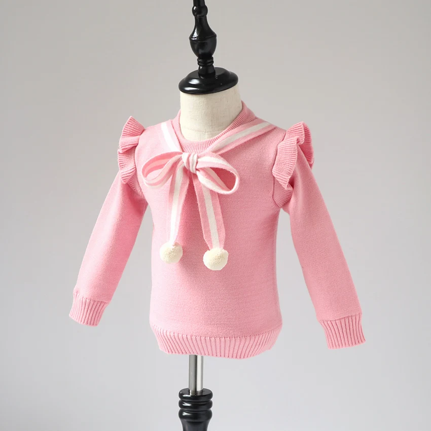 

Girls Sweater 2019 Winter Children's Sweater Girls' Bows College Wind Thicken Warm Sweater tops kids girls sweaters