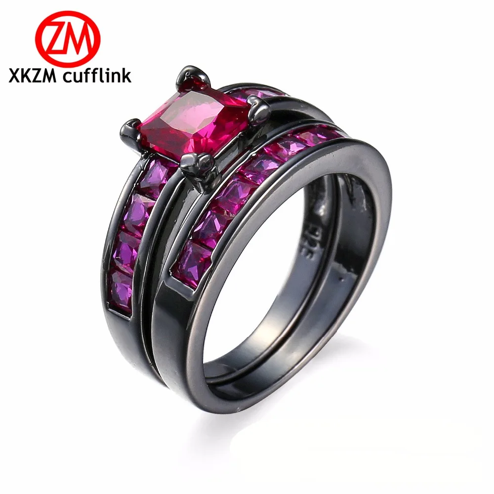 

XKZM Size 6-10 Classical Jewelry Princess Cut Purple crystal Wedding Ring Black Gold Filled Women Vintage Engagement Rings