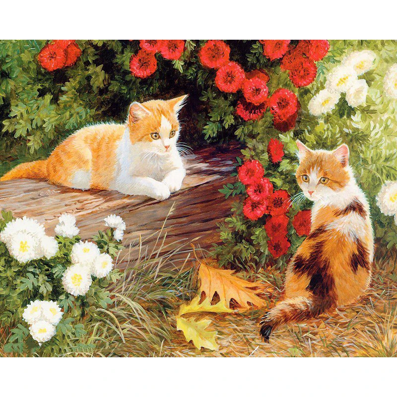 

Frameless DIY Painting By Numbers Acrylic Paint On Canvas Flowers Kitten Handpainted Oil Painting For Home Decor 40x50cm