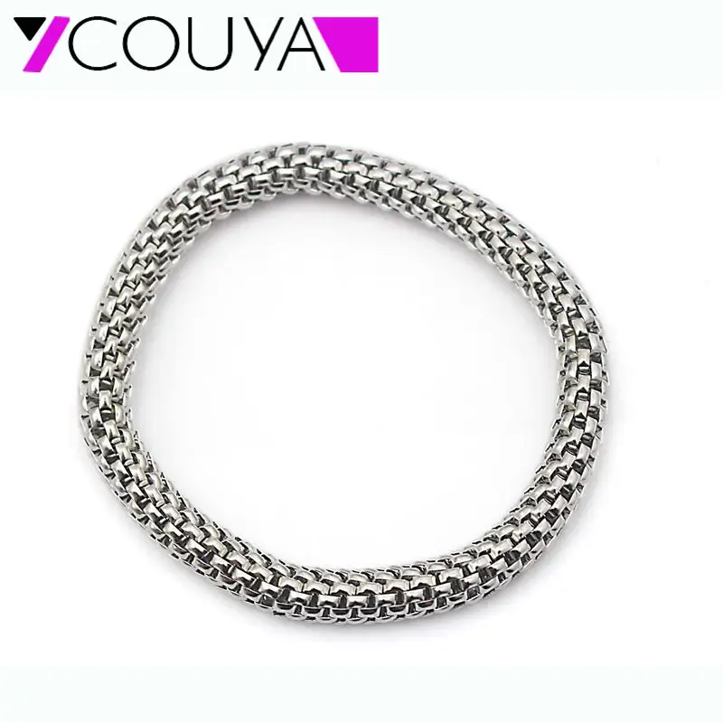 7.5MM Stainless Steel Metal Silver Stretch Bracelets Round Chains Women