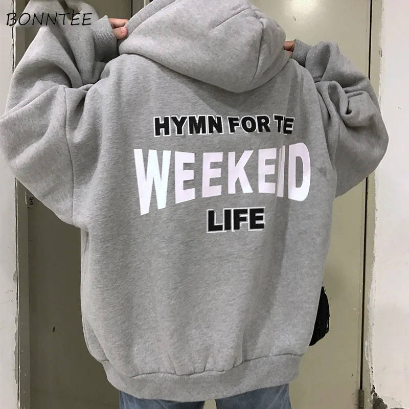 Hoodies Women Hooded Plus Velvet Letter Printed Loose Pockets Womens Hoodie Korean Style Harajuku A