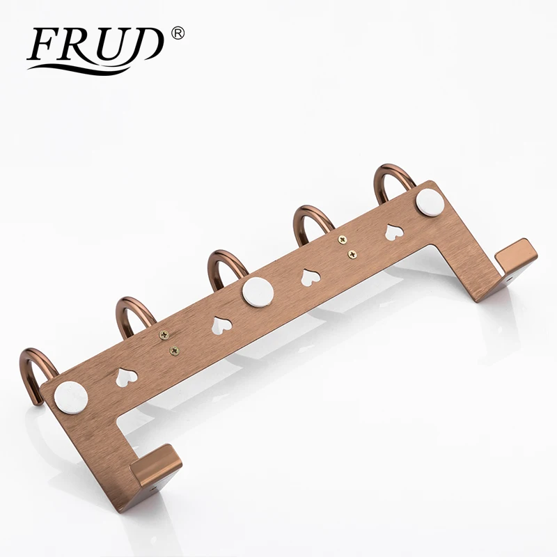 FRUD Brown Vintage Clothes Hook Towel Door Hook Space Aluminum 5 clothes Hooks No Need To Drill Holes Hardware accessoriesY38022