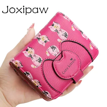 

2018 Korean Cute Cat Animal Leather Trifold Slim Mini Wallets Women Small Clutch Female Purse Coin Card Holder Dollar Bag Cuzdan