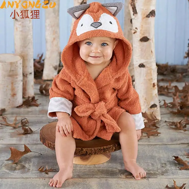 Anyongzu Spot Children Bathrobe Cotton Baby Cartoon Towel Nightgown Boys and girls 0 to 12 month baby Many design choices