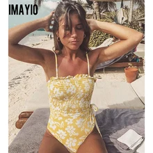 Imayio цельный купальник женский желтый принт ребристый купальник милый купальный костюм для пляжная одежда
