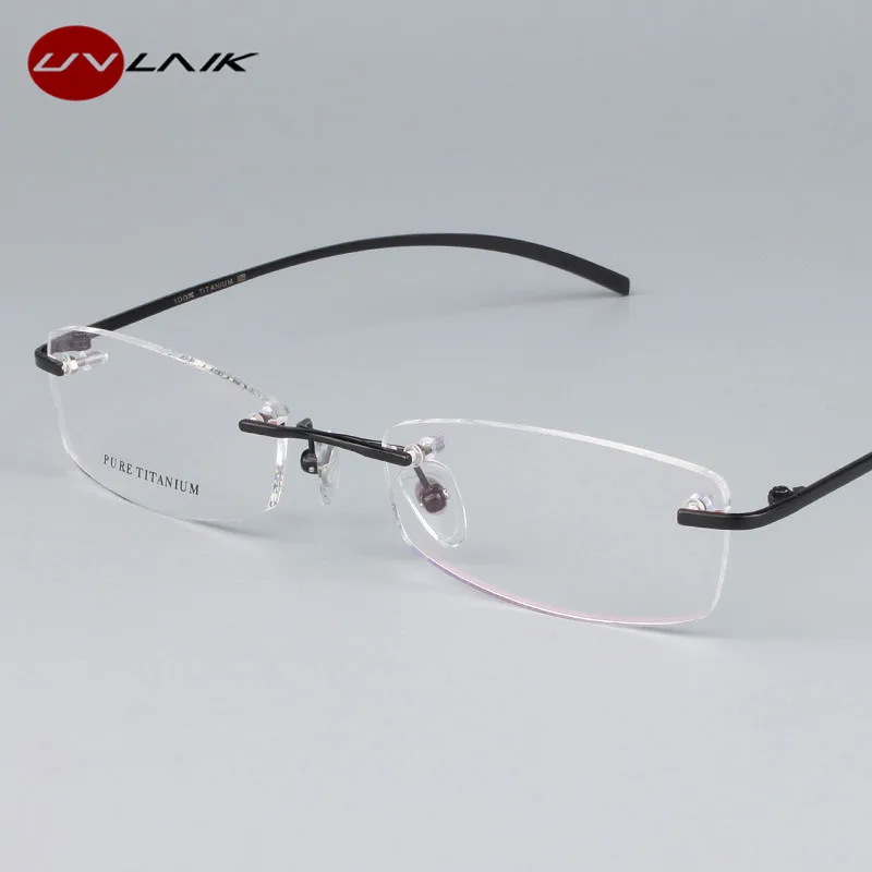 

UVLAIK Titanium Eyeglasses Men Women Prescription Rimless Glasses Ultralight Framelss Myopia Optical Glasses Frames With Case