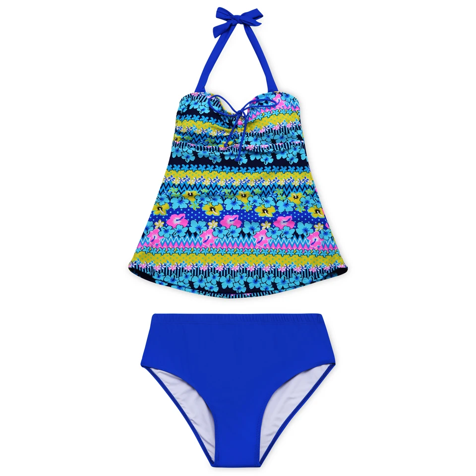 COOCLO плюс размер женский купальник, бретельки на шее с цветочным принтом женская пляжная одежда из двух частей Танкини купальник большая чашка купальный костюм XXL-6XL