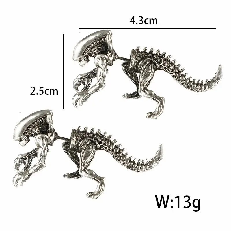 Панковские Экзотические 3D серьги-Драконы с динозаврами для женщин, стальные серьги для мужчин с каркасом хряща, Двухсторонние серьги-гвоздики, 5 цветов