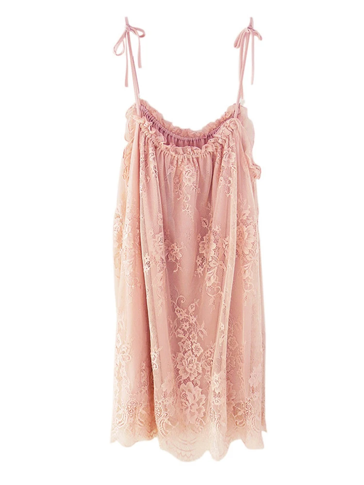 Caiyier/Розовое Кружевное Ночное платье с открытыми плечами, нижнее белье на бретельках, ночная рубашка, сексуальная женская ночная рубашка, домашняя одежда