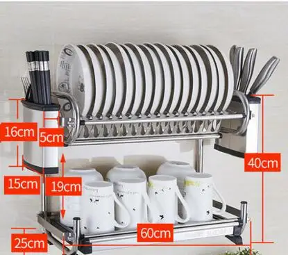 Двойной слой стойки для посуды из нержавеющей стали на стене. Лоток посуда rack.011 - Цвет: 11