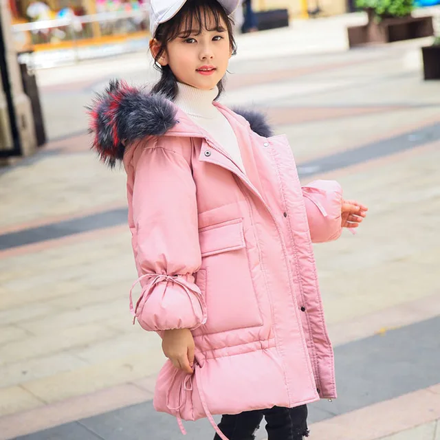 Christmas warm toddler girl down jacket with fur hooded coat kids long