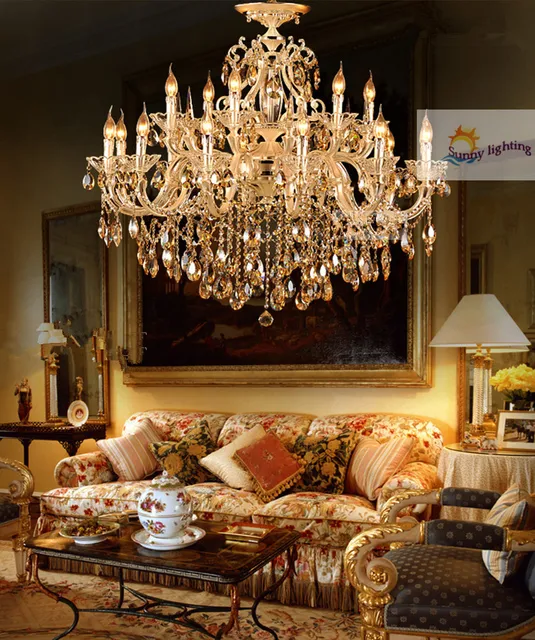 Living Room Antique Gold Crystal Chandelier Lamps LED Hotel Living room Antique Gold crystal chandelier lamps LED hotel chandeliers Italy hanging lighting villa 15 18 - Living Room Antique Gold Crystal Chandelier Lamps LED Hotel