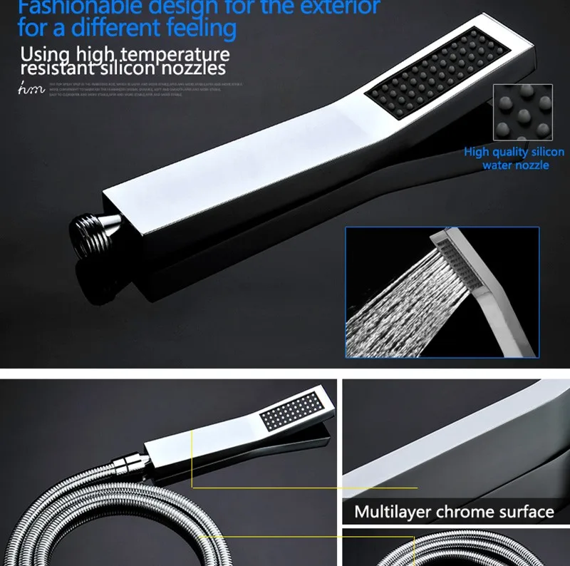 LED Shower Mixer Set Thermostat Faucet Shower Shower Head Powered by Water Square Saving Water Chromed Spout (23)