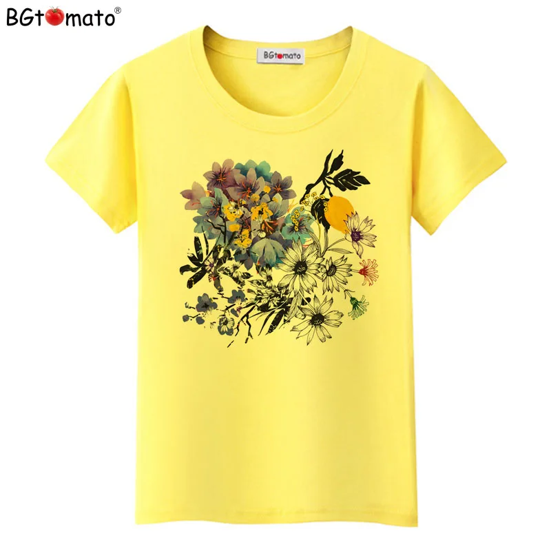 BGtomato Women Flowers Print T Shirt New Summer women t shirt fashion female rose flower tops t-shirt camisetas mujer Tops Blusa