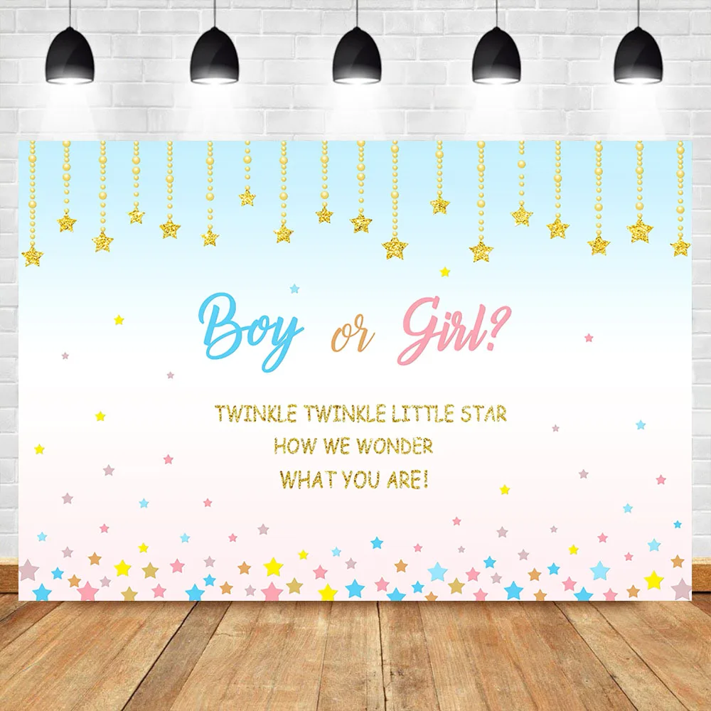 

NeoBack Gender Reveal Baby Shower Backdrop Twinkle Twinkle Little Star Gender Surprise Background Photography