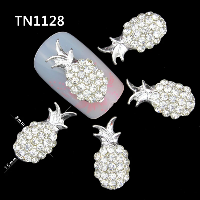 

10 Pcs 3D Nail Art Decorations Diy Glitter Silver Alloy Charm Clear Rhinestones Fruit Pineapple For Nails Tools
