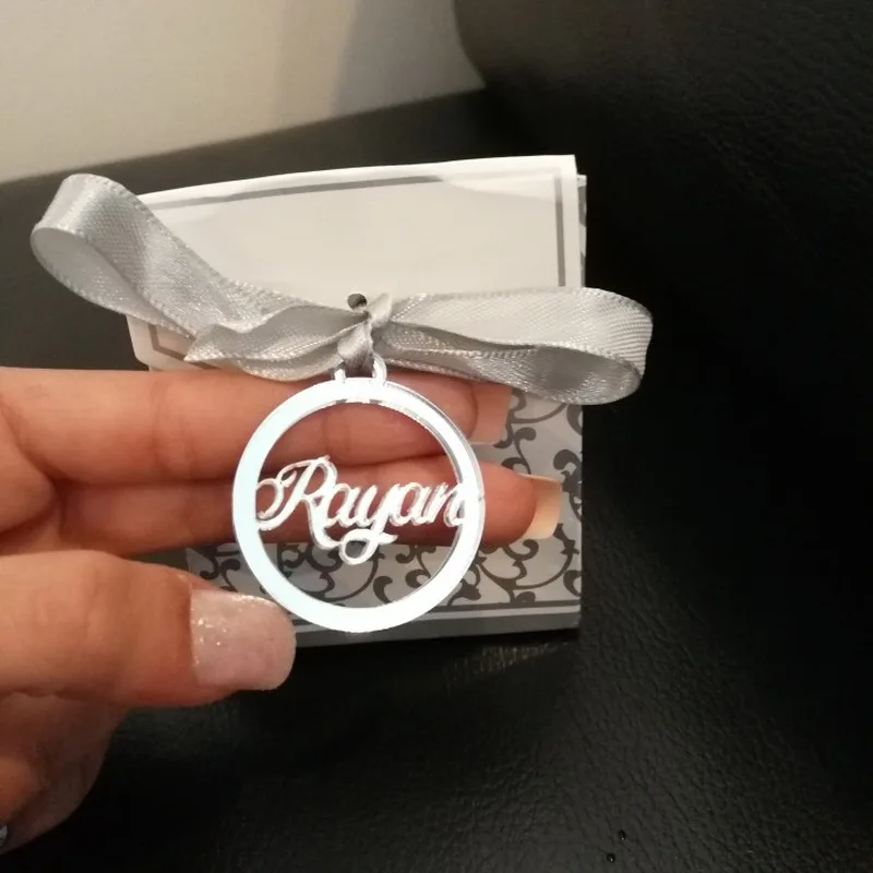 

50 pcs Personalized custom wedding name and Initials tags Mirror silver and golden Wedding Gift Wedding Table Decoration