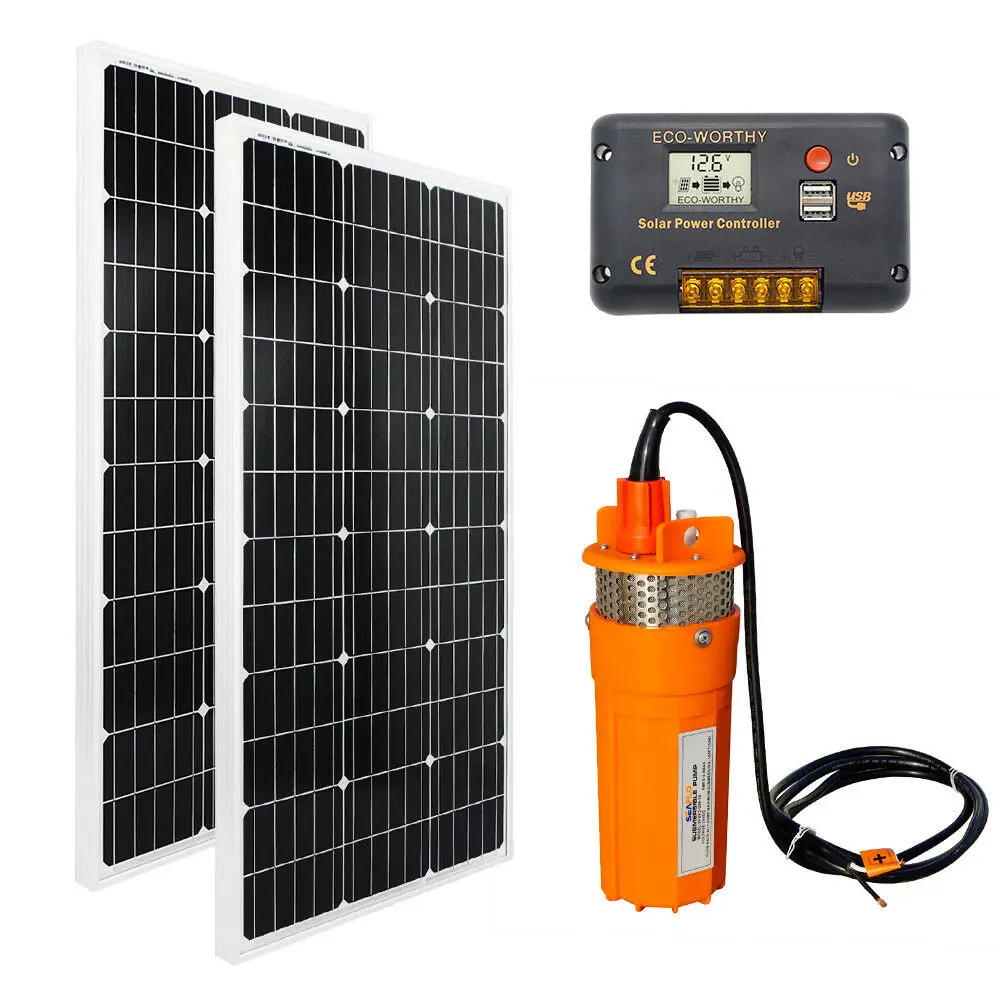US $284.30 200W Solar Pump System DC 24V Deep Well Submersible Water Pump Off Grid System Kit