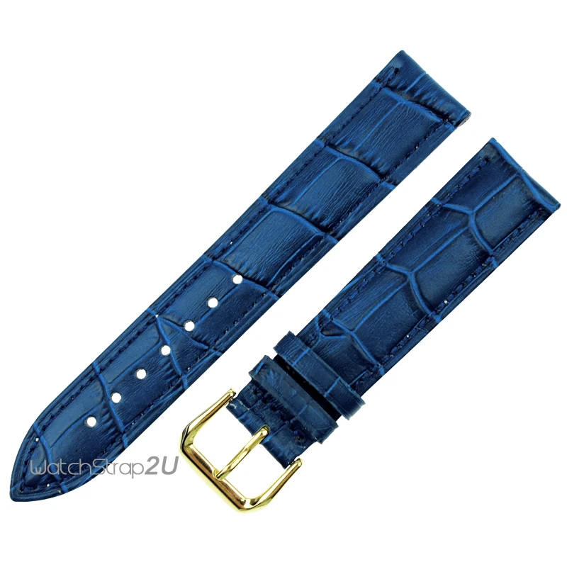 

Gold Pin Buckle Blue Alligator Leather Watch Strap 12mm,14mm,16mm,18mm,20mm 22mm 24mm