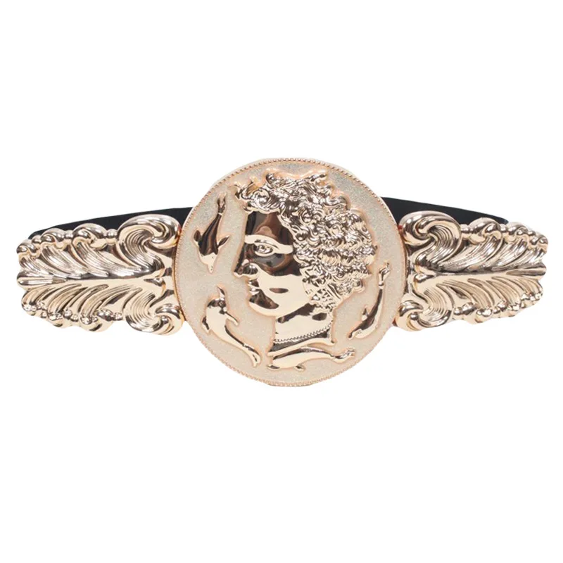 

Women Waist Belt Wide Luxury Brand Big Coin Ladies Metal Alloy Fashion Dress Designer Elastic Gold Belts Female 131