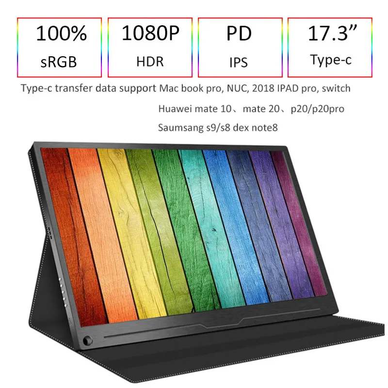 

17.3 Inch IPS Type C 1080P Portable Screen For Switch PS4 Pro Xbox 60Hz HDMI HDR Monitor For PC Laptop Second Display VESA