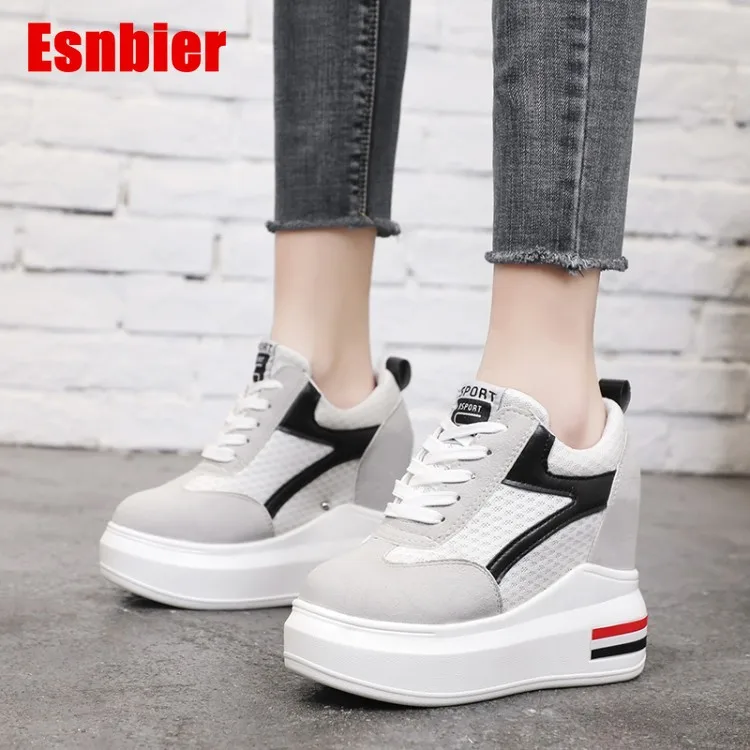 

2019 New Women Sneakers Casual Mixed Color Lace Up Wedges Platform Vulcanized Shoes Women Height Increase Shoes Size 35-39