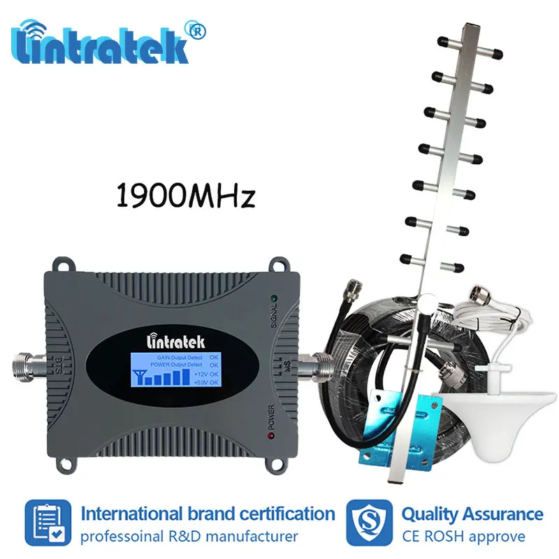 

Lintratek LCD Display 3G PCS 1900mhz Cellular Amplifier GSM 1900 4G Band2 Booster MINI UMTS Repeater Yagi Ceiling Antenna 12m #6