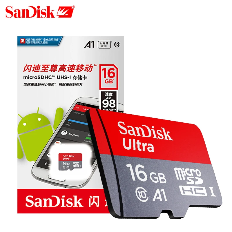 Sandisk A1 микро SD карты Class10 TF карта памяти SDXC с ультра SDHC 16 Гб оперативной памяти, 32 Гб встроенной памяти, 64 ГБ 128 ГБ 200 256 400 100 МБ/с. UHS-I слот для карт памяти