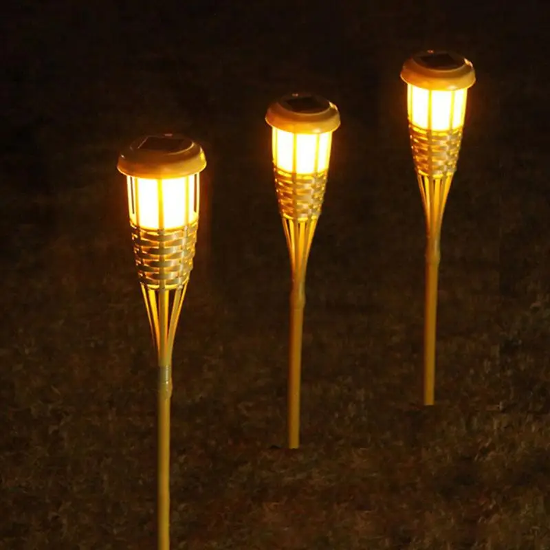 Уличный Садовый Солнечный бамбуковый фонарь для дорожки на участке Солнечная горелка с солнечным газоном Спайк прожекторы(теплый свет