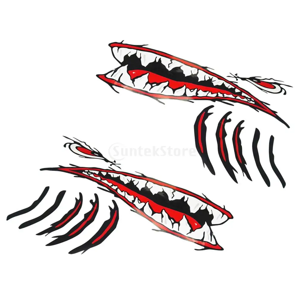 2Pcs Large Vinyl Shark Teeth Mouth Eyes Gill Sticker Decals Kayak Boat Fishing Dinghy Motorcycle Car Bumper Graphics Accessories