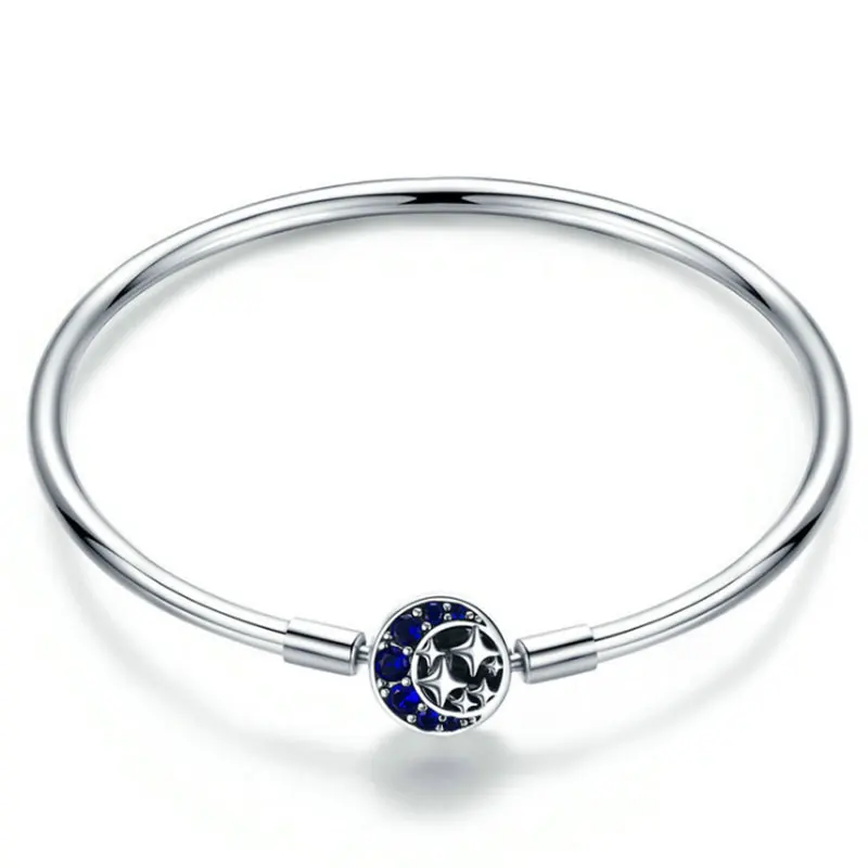 

Hollow Moon Star Bangles Blue-Sky CZ Crystal Bead Fit DIY Original Pan Charms Pendant Bracelets For Femme Jewelry Personality