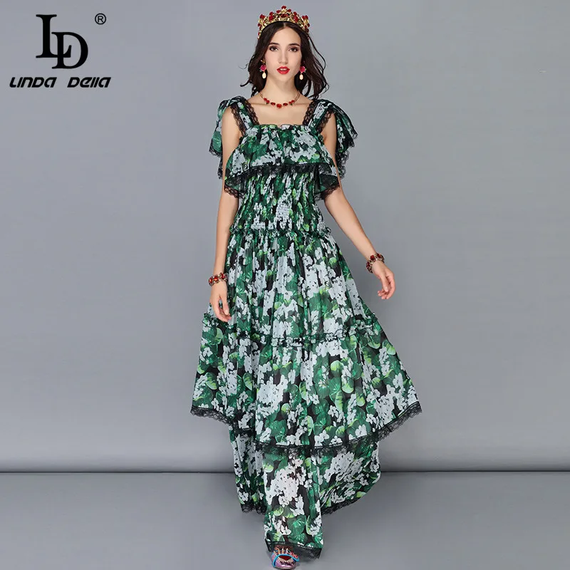 LD LINDA DELLA Lente Maxi Jurken vrouwen Elastische Taille Casual Bloemenprint Boho Vakantie Vakantie Lange Jurk vestido longo LD LINDA DELLA Lente Maxi Jurken vrouwen Elastische Taille Casual Bloemenprint Boho Vakantie Vakantie Lange Jurk vestido longo