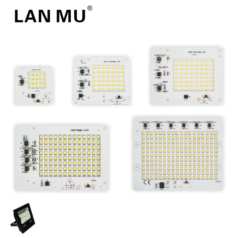 

LED Lamps SMD Chip Smart IC AC 220V Input 10W 20W 30W 50W 90W For DIY Outdoor FloodLight Cold White/Warm White