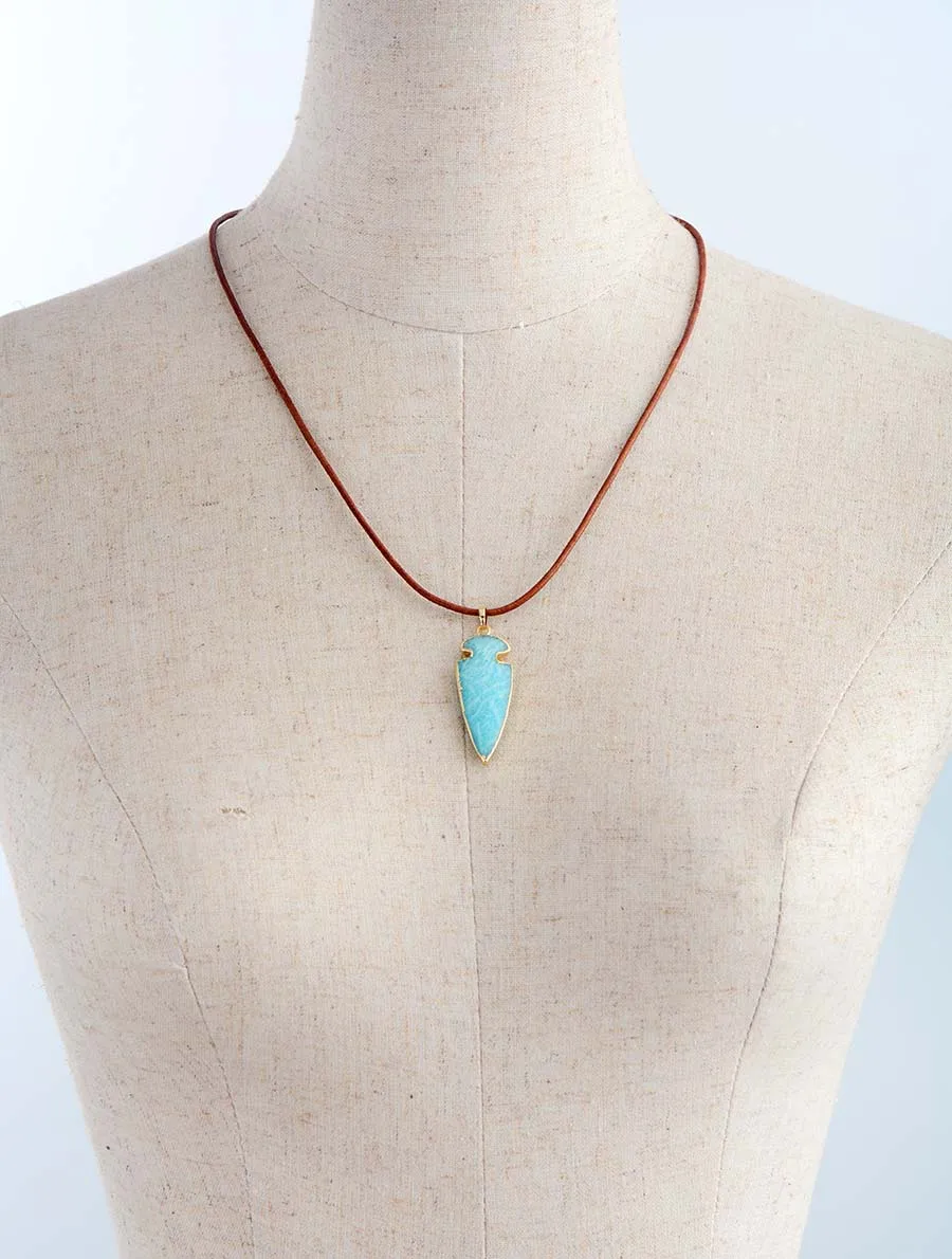 Natural Stone Arrowhead Pendant Necklaces Genuine Leather Charm Necklace Women New Fashion Vintage Necklaces Jewelry - Image 4