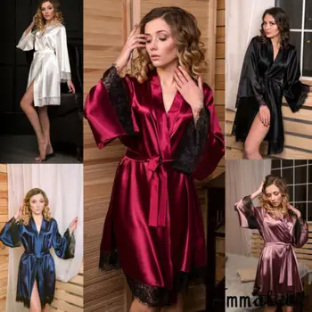 

Sexy Lingerie Women Silk Lace Robe Dress Babydoll Nightdress Nightgown Sleepwear