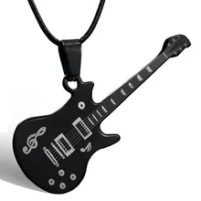 Cool Men’s Stainless Steel Guitar Shape Musical Note Pendant Necklace Jewelry