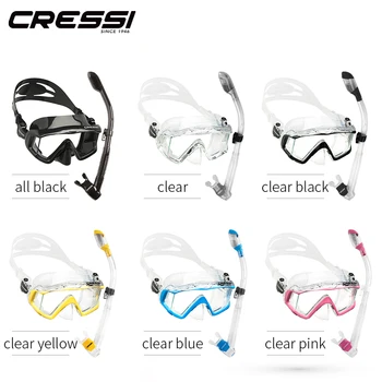 Cressi Swimming Diving Mask Snorkeling Scuba Snorkel Tempered Glass Three-Lens for Adults Pano3 Dry 3