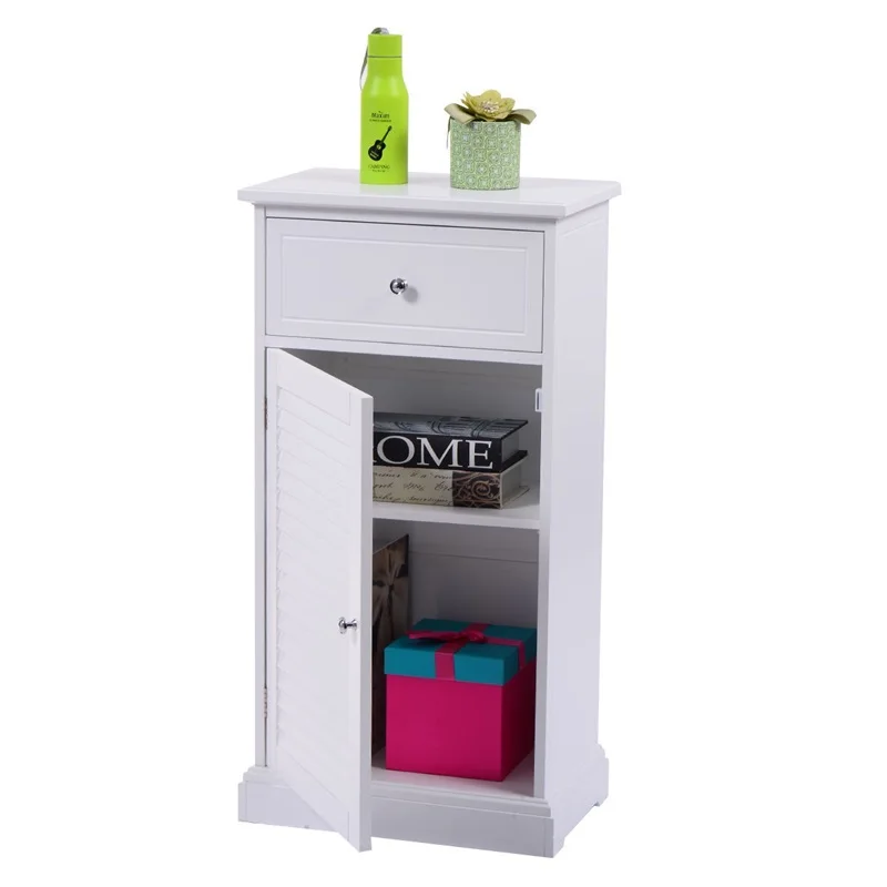 Decorative Louvered Door Modern White Bathroom Storage Cabinet