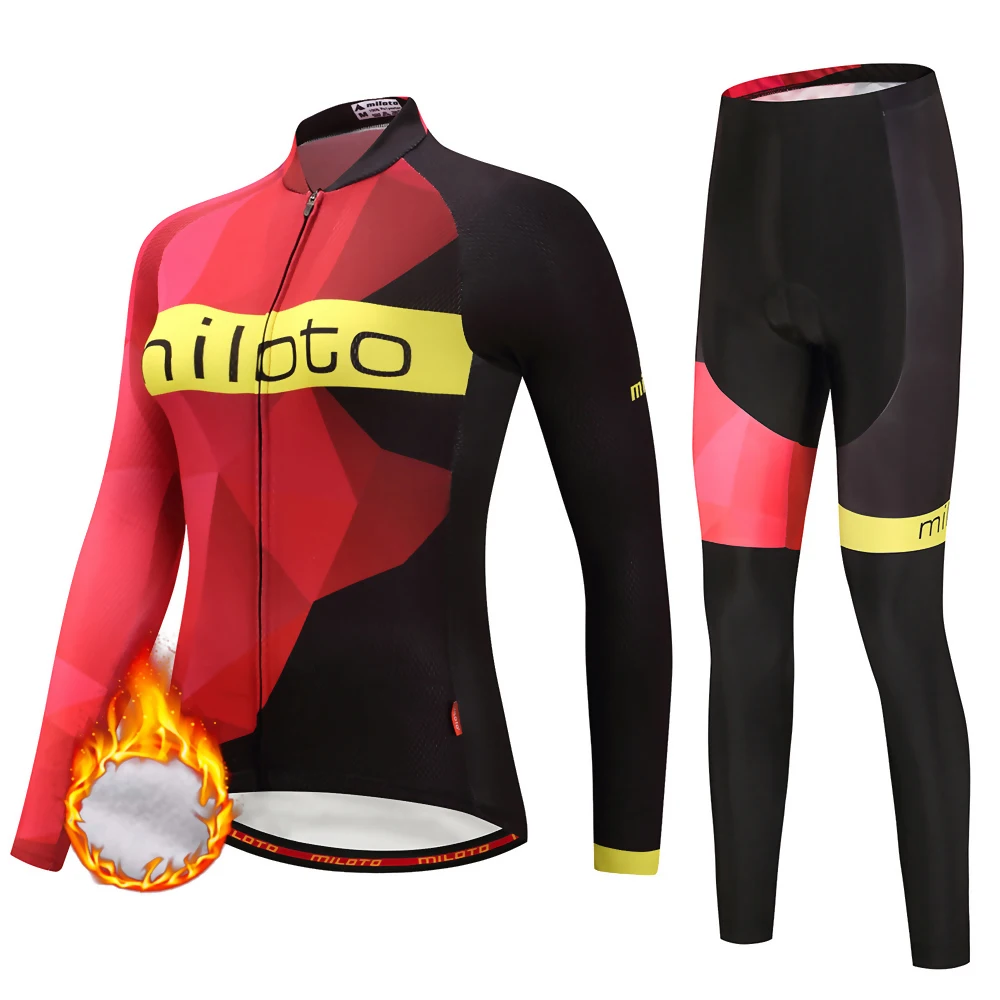 

MILOTO NEW TOP Women Cycling Jersey PRO pads Bike Pants set Ropa Ciclismo winter thermal fleece Bicycle jacket Cycling wear
