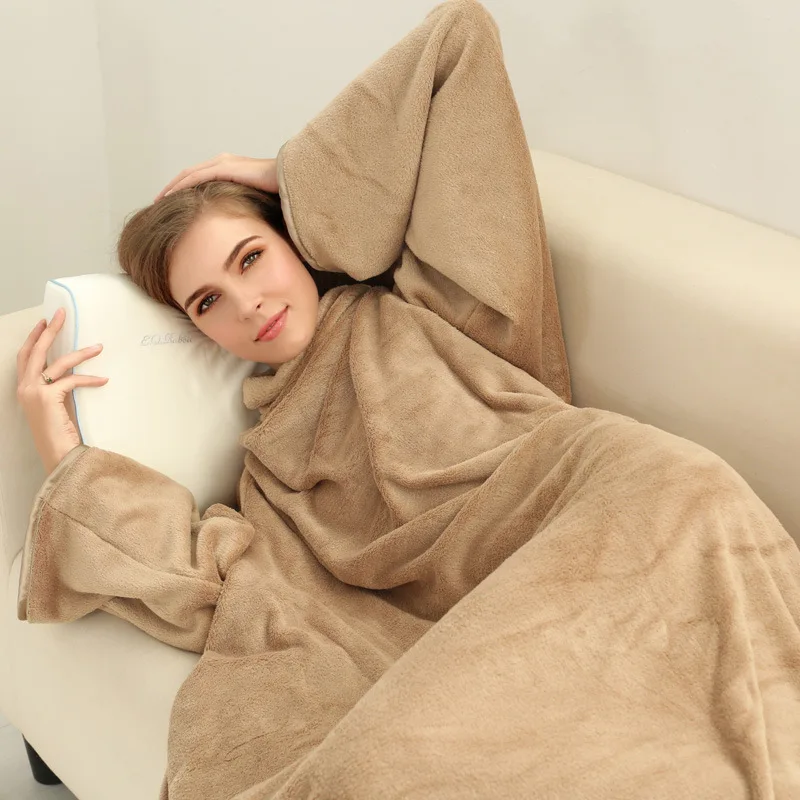 2018 Winter rectangle weighted wearable throw blanket with sleeves