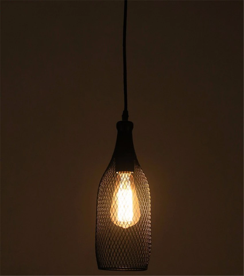 Винтажные железные подвесные лампы в форме бутылки для помещений E27, черные подвесные светильники для фойе, столовой, подвесные лампы