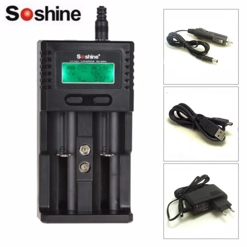 Soshine H2 SC-H2 интеллектуальное зарядное устройство lcd универсальное зарядное устройство для Li-ion/LiFePO4 26650 18650 NiMH C AA AAA