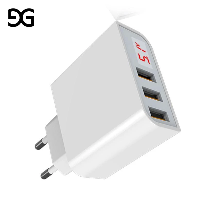 

GUSGU 3 Port LED Display USB Phone Charger EU Plug Max 3.4A Smart Fast Charging Mobile Wall Charger for iPhone iPad Samsung
